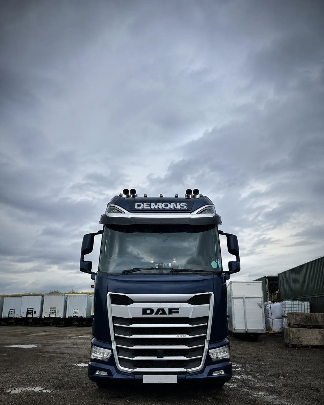 Tractor unit parked in a UK yard