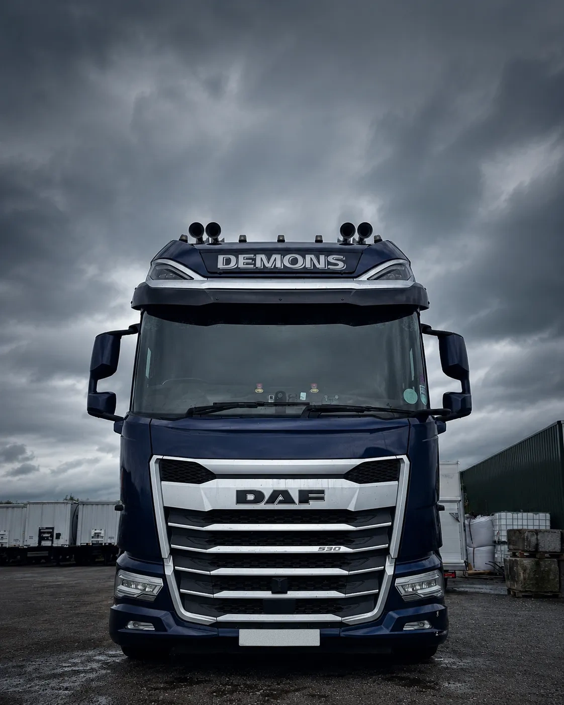 Refrigerated truck parked in a UK yard